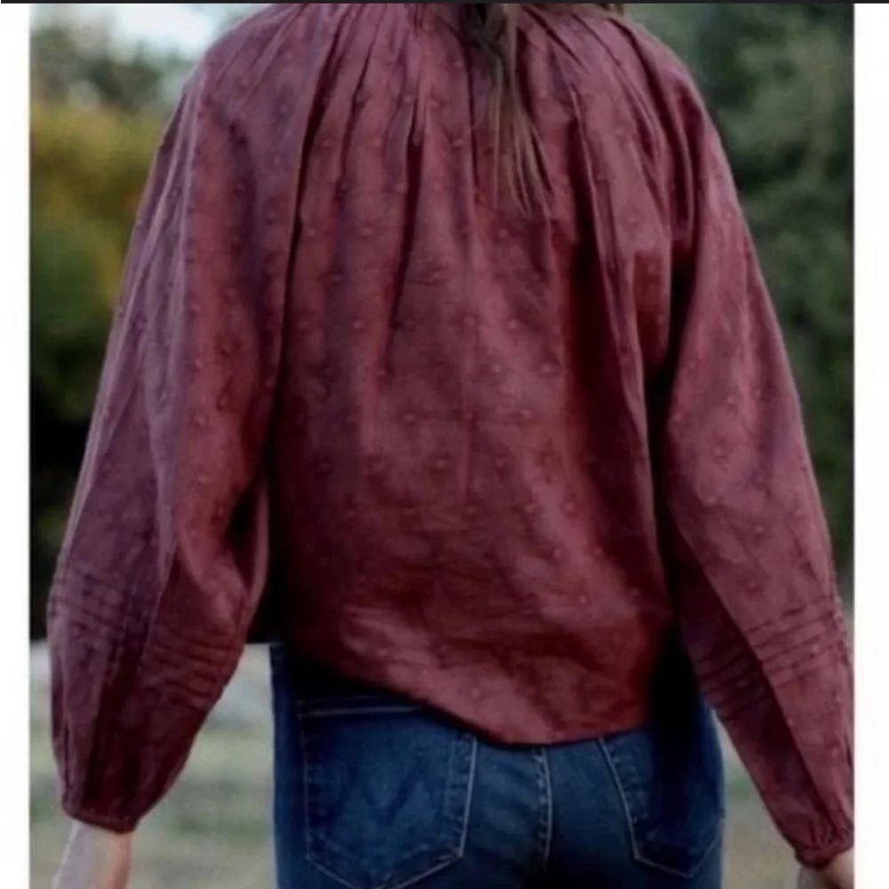 Anthropologie Cleobella Antonia Blouse Romantic Cottagecore XSP Sienna Brown - Picture 2 of 10